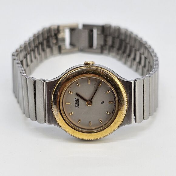 Citizen Women's Watch 22MM Gray Dial Gold Bezel Gray Bands 7.25" New Battery - Picture 5 of 14